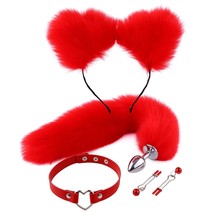 Fox Tail Anal Plug Collar And Nipple Clamps Cat Ears Butt Plug Stainless Steel A - £25.47 GBP