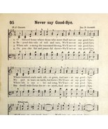 1894 Sheet Music Never Say Goodbye Religious Victorian Hymns 7.75 X 5&quot; - £11.56 GBP