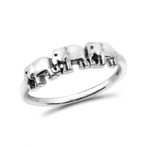 Family of Three Elephants Parade Sterling Silver Band Ring-6 - £10.43 GBP