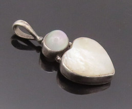 925 Sterling Silver Vintage Pendant Mother Of Pearl Heart And Moonstone  PT22648 - $73.63