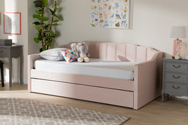 Naresh Pink Velvet Fabric Upholstered Twin Size Daybed w/Trundle - $14,140.52 MXN