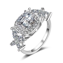 Jewelry Fashion Bridal Wedding Ring Princess Cut Huge 2CT White Zircon Silver Co - £7.17 GBP