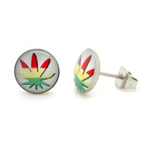 Stainless Steel Post Earrings Rasta Pot Leaf 10mm Marijuana Stud Red Gold Green - £6.35 GBP