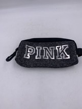 Victoria's Secret Black and Gray Zip Top Pencil Holder Makeup Travel Bag w/Clip - $6.80