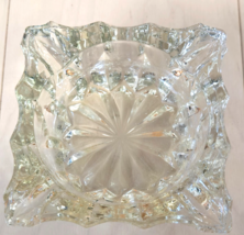 VIntage MCM/Art Deco Heavy but Compact Square Cut Glass 4 Slot Ashtray - $9.89