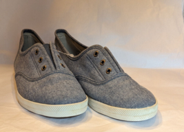 NEW Nautica Womens Sz 8 Fiddley Pull On Shoes Blue Chambray Fabric Comfort Flat - £13.95 GBP