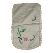 Floral Cross Stitch Dresser Scarf Centerpiece Doily Crochet Lace 16x12 V... - £9.76 GBP