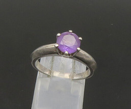 925 Sterling Silver - Vintage Prong Set Amethyst Solitaire Ring Sz 6 - RG21603 - £24.99 GBP