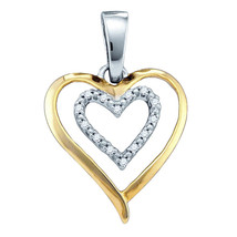 Sterling Silver Two-tone Womens Round Diamond Double Heart Pendant 1/20 Cttw - £75.33 GBP