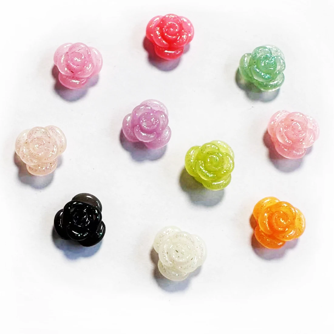 100pcs MIX Color Mini flatback Resin Rose flower for Scrapbooking Cameo Craft - £10.61 GBP