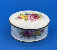 Sheer Elegance England Fine Bone China Small Trinket Box Floral W/Gold Trim - $9.39
