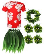 Toulite Halloween Girl Hawaiian Luau Costume Red Leaf T-Shirt Headband A... - $192.69 MXN