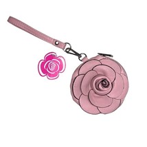 Pink Flower Rosette Bag Zipper Mini Purse Clutch Wallet Leather Wristlet... - $30.69