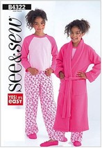 Butterick See and Sew Sewing Pattern 4322 Girls Robe Top Pants Size 7-10 - $8.96