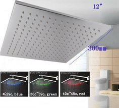 Cascada 12 Inch Wall Mount Square Rainfall LED Shower Head, Stainless Steel with - $197.95