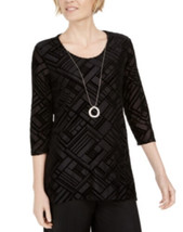 NWT Women&#39;s JM Collection Black Velvet Flocked Necklace Top Sz Medium - £26.10 GBP