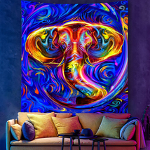 Fantasy Elephant  UV Reactive Tapestry Trippy Neon Tapestries Wall Decor 50&quot;x60&quot; - £18.77 GBP