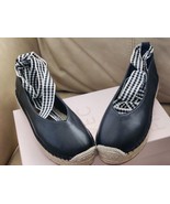 Joyce Azria Black Leather Square Toe Ribbon Espadrilles 8M - $942.37 MXN