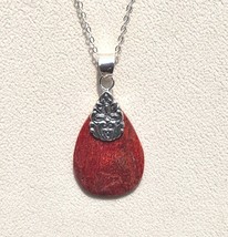 Red Sponge Coral Set in Sterling Silver 925 Pendant on 18 in. Silver Chain - £14.90 GBP
