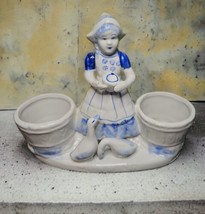 Vintage Porcelain Bloom-Rite Porcelain Planter Dutch Girl w/ Geese &amp; Buckets - $38.31