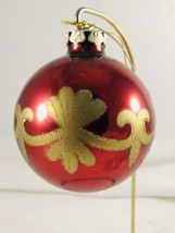 GLASS CHRISTMAS TREE ORNAMENT  LARGE 3.5&quot; BALL GLITTER Burgundy and Gold - $20.06 CAD
