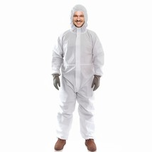 Anti-Static Fabric Coveralls 5ct White Polypropylene X-Large Attached Ho... - $28.16