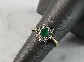 Womens Vintage Estate 10K Gold Emerald &amp; Diamond Ring 2.3g E3250 - £250.81 GBP