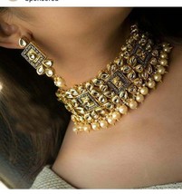 Real Kundan Collar Set Bollywood Joyería Ad Cz Polki Hecho a Mano Tendencia 4 - £48.27 GBP