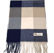 100%Cashmere Scarf Made In England Plaid Navy Tan Beige Soft Wrap #1008 ... - £15.56 GBP
