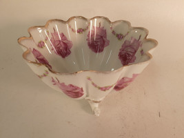 Antique Footed Bowl, Austria 19th Century, Painted Roses, Ruffled Top - $20.30