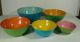 Set of 5 Multicolor Paper Mache Bowls Handmade Stackable - $48.00