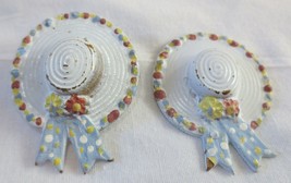 Vtg Lot 2 white straw hat metal Button Covers for crafts - £3.93 GBP