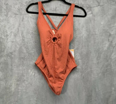 Kona Sol Womens Ribbed Ring Front One Piece Swimsuit Medium Cinnamon Orange - $24.99