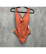 Kona Sol Womens Ribbed Ring Front One Piece Swimsuit Medium Cinnamon Orange - £19.65 GBP