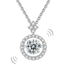1Ct Round Halo VVS1 Moissanite Dancing Stone 14k White Gold Over Necklace 18&quot; - £116.72 GBP