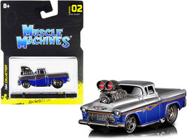 1955 Chevrolet Cameo Pickup Truck Gray Blue Metallic w Flames 1/64 Diecast Car M - $17.64