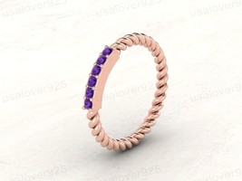 Amethyst Round Gemstone Sterling Silver Half Eternity Band Women Ring Jewelry - £37.96 GBP