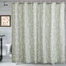Green Botanical Linen Shower Curtain For Bathroom, Spring Summer Themed Hand-Dra - £38.30 GBP