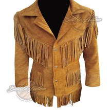 1069 Scottish Traditional Native Brown Leather Jacket Western Fringes &amp; Beaded - £154.81 GBP