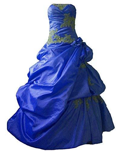Plus Size Strapless Gold Lace Beaded Long Pick Up Prom Quinceanera Dress Royal B