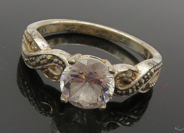 925 Silver - Vintage Cubic Zirconia &amp; Marcasite Band Ring Sz 7.5 - RG15317 - £20.83 GBP