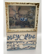 Vintage rare Delft made in Japan music box drawer animated Around the wo... - £27.70 GBP