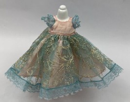 Vintage Muffie Doll Dress Pink Blue Gold Embroidered Lace Nancy Ann - £30.56 GBP