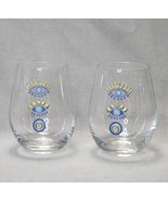 Stemless Wine Glasses Evil Eye Blue &amp; Gold Enamel Barware Set of 2 Tumblers - £13.03 GBP