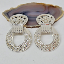 Vintage Signed VITTORIO Silver Tone Door Knob Clip On Earrings Filigree - $19.95