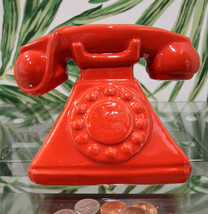 Vintage Nostalgia Red Rotary Telephone 7&quot;L Money Coin Piggy Bank Decor - £19.65 GBP