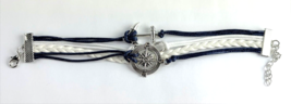 Leather Multi Charm Bracelet Infinity Symbol Anchor Compass Nautical Cuf... - $6.99