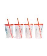 Skull Glass Tumblers Set of 4 Red with Lids and Straws NEW - $30.84