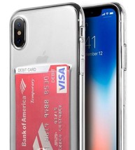 Iphone X / Xs - Tpu Rubber Case Transparent Clear Credit Card Slot Holde... - £12.48 GBP