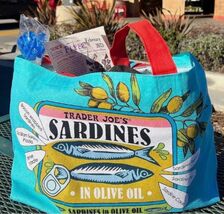 Trader Joe's Market Tote Bag  Blue Shopping Sardines Reusable Saedine NEW - $24.74